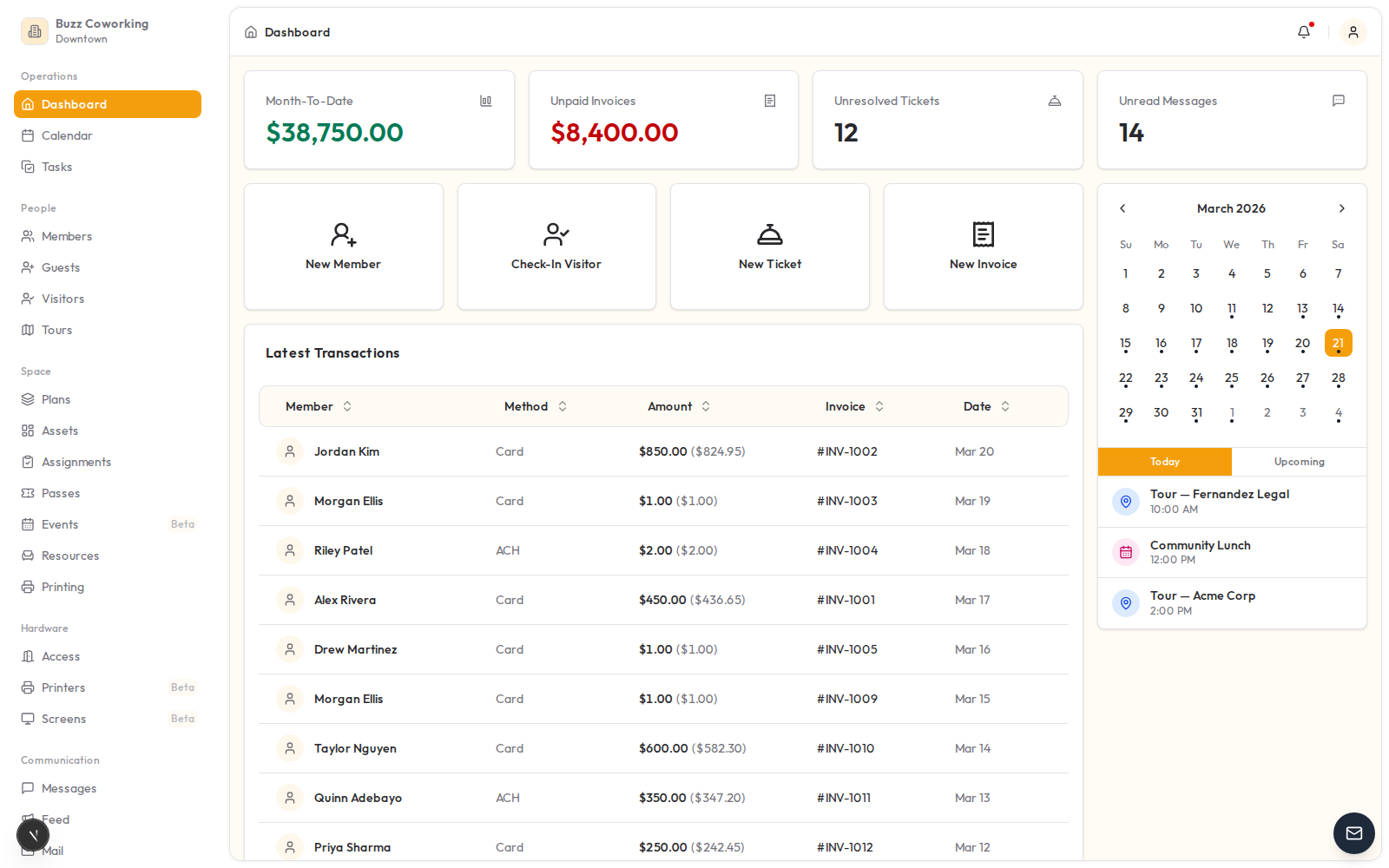 Deskie dashboard in Amber