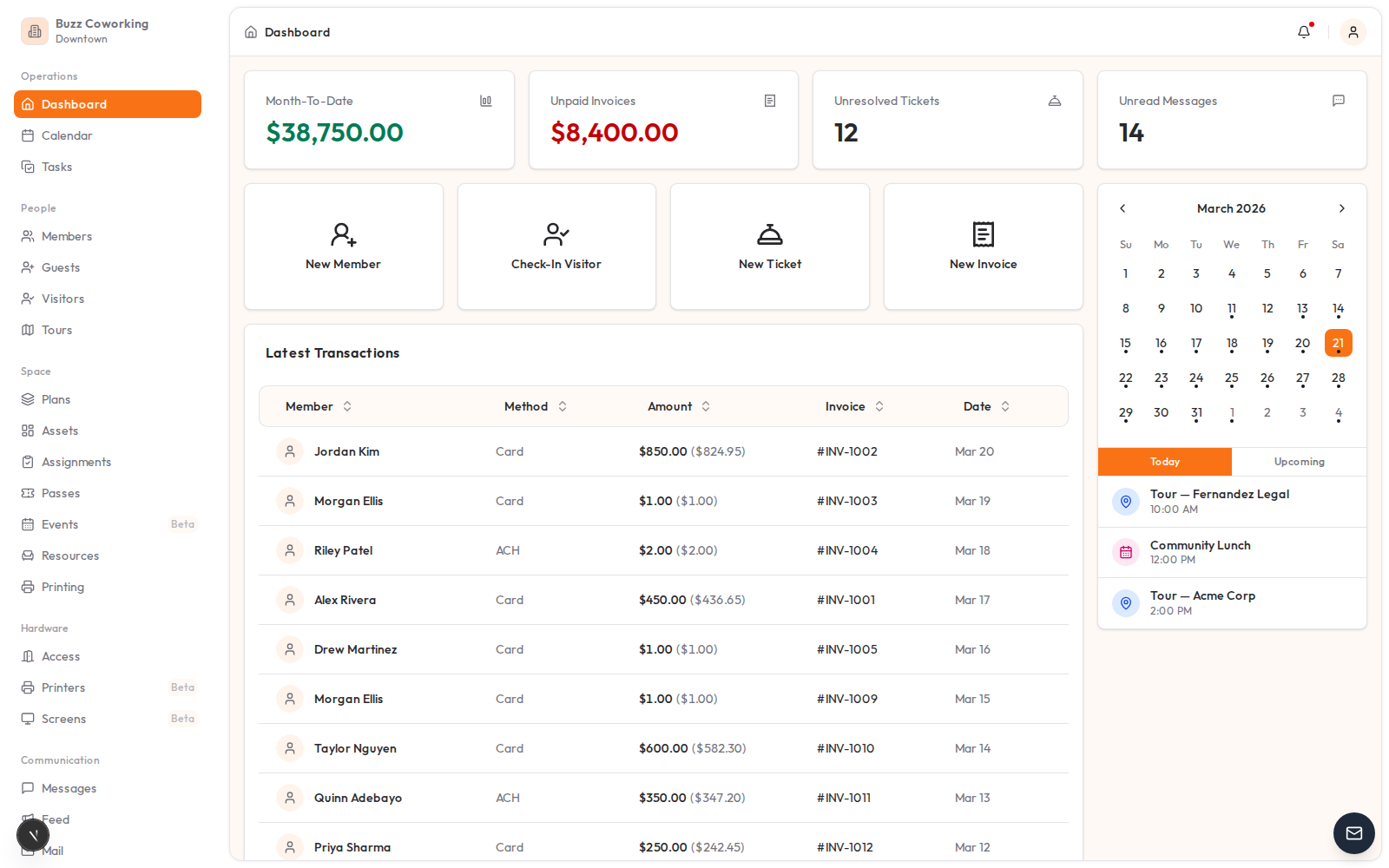 Deskie dashboard in Orange